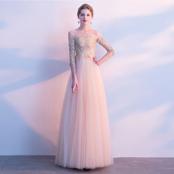 elegant champagne tulle formal evening dresses a-line lace appliques beaded scoop neck 3/4 sleeves pretty long prom party gowns, Black
elegant champagne tulle formal evening dresses a-line lace appliques beaded scoop neck 3/4 sleeves pretty long prom party gowns, Black