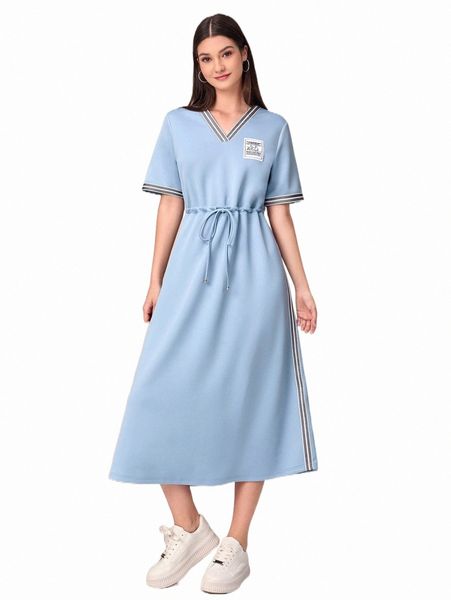 casual dresses drawstring waist patch detail striped trim dress d0rk#, Black;gray
casual dresses drawstring waist patch detail striped trim dress d0rk#, Black;gray