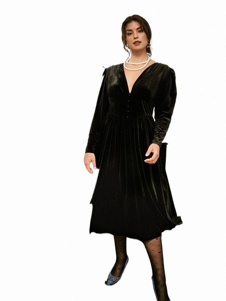 plus size dresses plus single breasted puff sleeve v-neck velvet dress z7op#, Black
plus size dresses plus single breasted puff sleeve v-neck velvet dress z7op#, Black