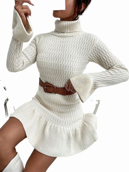 women's sweaters turtleneck flounce sleeve ruffle hem sweater dress without belt o5xq#, White;black
women's sweaters turtleneck flounce sleeve ruffle hem sweater dress without belt o5xq#, White;black