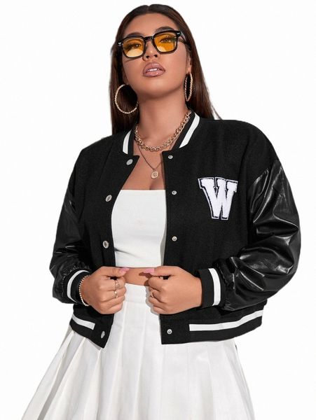 plus size outerwear & coats nailea x plus letter patched striped trim drop shoulder pu bomber jacket 43r1#, Black
plus size outerwear & coats nailea x plus letter patched striped trim drop shoulder pu bomber jacket 43r1#, Black