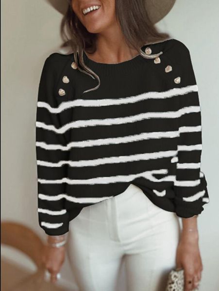 2023new arrival women sweater warm round neck pullover strap shoulder buttons striped fashion casual white black knit striped female slim fi
2023new arrival women sweater warm round neck pullover strap shoulder buttons striped fashion casual white black knit striped female slim fi