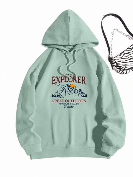 women's hoodies & sweatshirts mountain & slogan graphic drawstring thermal hoodie 88bk#, Black
women's hoodies & sweatshirts mountain & slogan graphic drawstring thermal hoodie 88bk#, Black