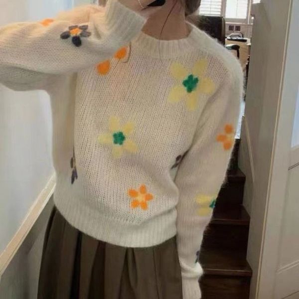 women s sweaters round neck printed pullover sweater western style loose spring and autumn all match long sleeved knitted women 220908, White;black
women s sweaters round neck printed pullover sweater western style loose spring and autumn all match long sleeved knitted women 220908, White;black