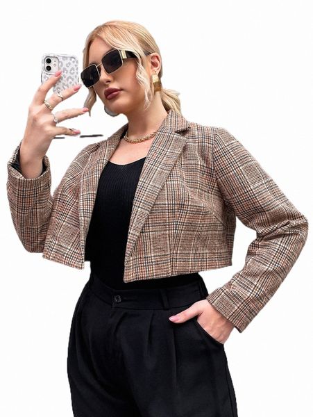 plus size outerwear & coats plus plaid open front crop overcoat o5gi#, Black