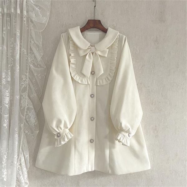 women's wool blends single-breasted puff sleeve sweet elegant woolen coat women jacket bowknot lolita doll collar outerwear korean fash, Black
women's wool blends single-breasted puff sleeve sweet elegant woolen coat women jacket bowknot lolita doll collar outerwear korean fash, Black
