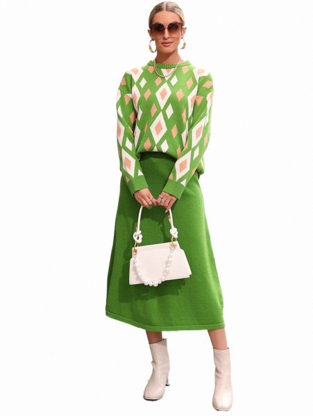 women's sweaters argyle pattern drop shoulder sweater & knit skirt p6b8#, White;black
women's sweaters argyle pattern drop shoulder sweater & knit skirt p6b8#, White;black