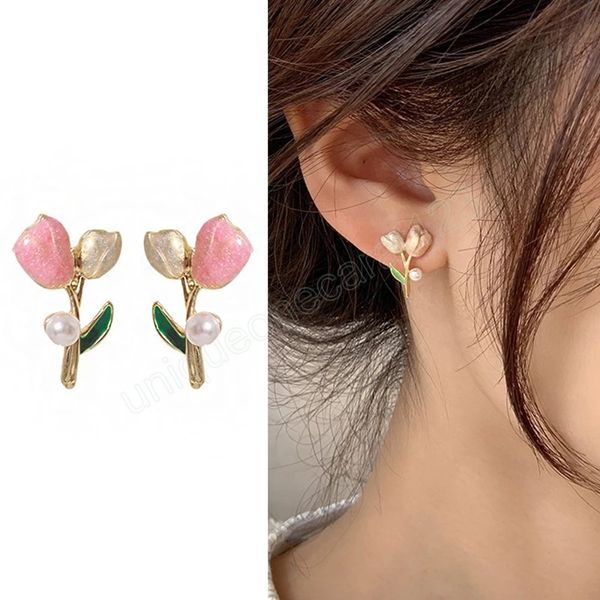 korean cute sweet tulip pearl stud earrings for women fashion shiny crystal jewelry gifts, Golden;silver
korean cute sweet tulip pearl stud earrings for women fashion shiny crystal jewelry gifts, Golden;silver