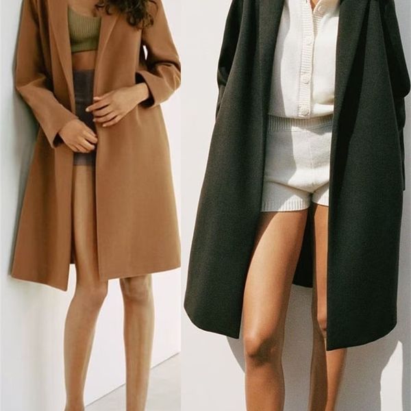 women's wool blends counter quality autumn and winter fashionable atmosphere lapel long-sleeved casual loose mid-length woolen coat wom, Black 
women's wool blends counter quality autumn and winter fashionable atmosphere lapel long-sleeved casual loose mid-length woolen coat wom, Black