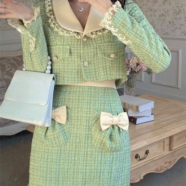 two piece dress autumn winter sweet tweed plaid skirt suit women cute bow lace woolen jackets mini skirts green elegant set womens 2 pieces, White
two piece dress autumn winter sweet tweed plaid skirt suit women cute bow lace woolen jackets mini skirts green elegant set womens 2 pieces, White