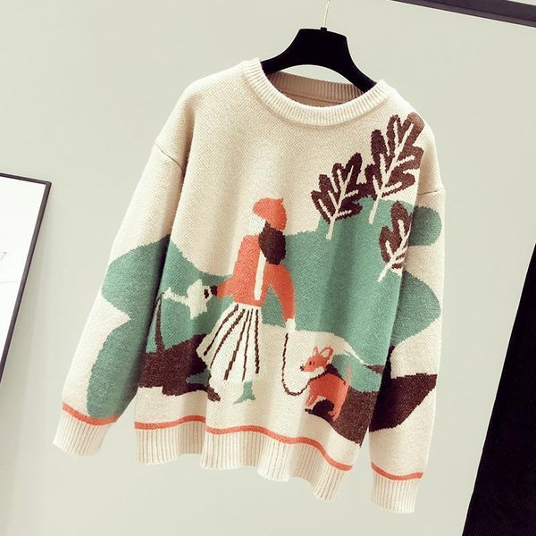 women s sweaters autumn fashion round neck long sleeved pullover cartoon printing japanese loose knitted sweater women 220908, White;black
women s sweaters autumn fashion round neck long sleeved pullover cartoon printing japanese loose knitted sweater women 220908, White;black