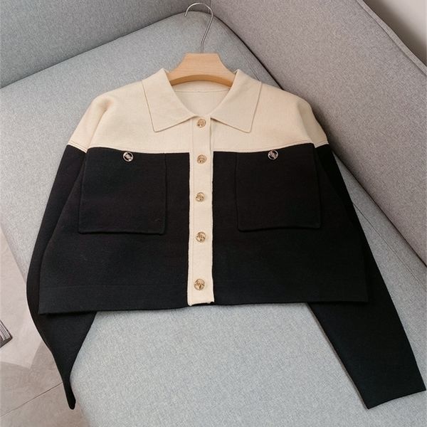 womens jackets polo collar knitted cardigan autumn and winter color matching singlebreasted short jacket women 220909, Black;brown
womens jackets polo collar knitted cardigan autumn and winter color matching singlebreasted short jacket women 220909, Black;brown