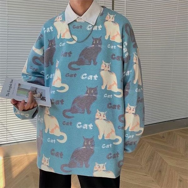 men s sweaters streetwear winter korean fashion personality cat printed knitwear brand loose thick mens hip hop 220908, White;black
men s sweaters streetwear winter korean fashion personality cat printed knitwear brand loose thick mens hip hop 220908, White;black