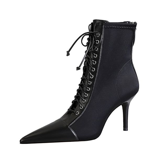 hbp fashion bandage solid suede boots dress shoes pointed high-heel boots with heel height 8cm for fall and winter, Black
hbp fashion bandage solid suede boots dress shoes pointed high-heel boots with heel height 8cm for fall and winter, Black