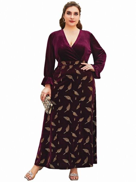 plus size dresses plus leaf print surplice neck flounce sleeve velvet dress i3ag#, Black
plus size dresses plus leaf print surplice neck flounce sleeve velvet dress i3ag#, Black