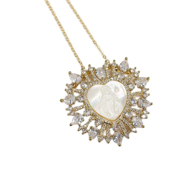 white mop cameo virgin mary cz micro pave golden heart pendant chain necklace lady girls simple fashion gifts, Silver
white mop cameo virgin mary cz micro pave golden heart pendant chain necklace lady girls simple fashion gifts, Silver