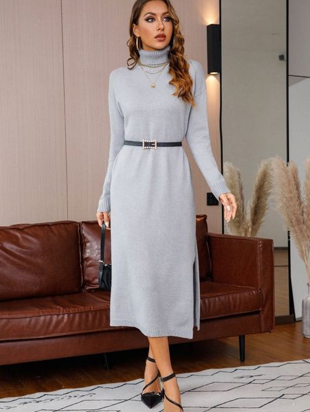 women's sweaters turtleneck split thigh drop shoulder sweater dress without belt m7m8#, White;black
women's sweaters turtleneck split thigh drop shoulder sweater dress without belt m7m8#, White;black