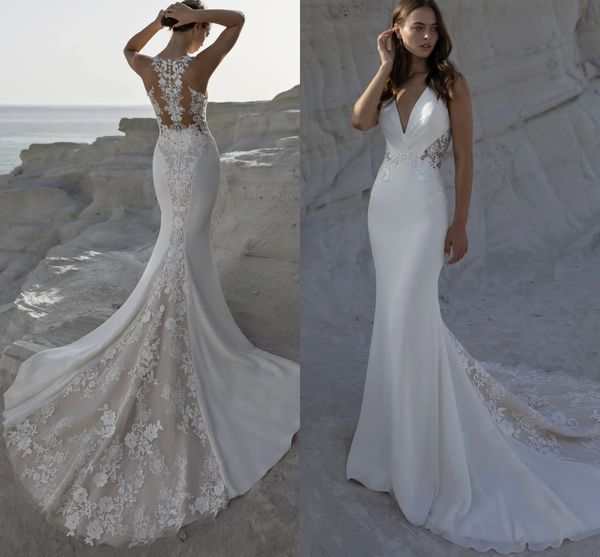 beach mermaid wedding dresses deep v neck lace applique champagne linings court train bohemian bridal gowns custom made, White
beach mermaid wedding dresses deep v neck lace applique champagne linings court train bohemian bridal gowns custom made, White