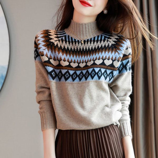 women s sweaters thickened loose sweater women s autumn and winter slim color matching rhombic plaid semi high neck knitted bottoming 220908, White;black
women s sweaters thickened loose sweater women s autumn and winter slim color matching rhombic plaid semi high neck knitted bottoming 220908, White;black