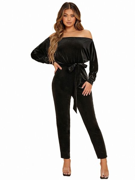 women's jumpsuits & rompers off shoulder self belted velvet jumpsuit g9ed#, Black;white
women's jumpsuits & rompers off shoulder self belted velvet jumpsuit g9ed#, Black;white