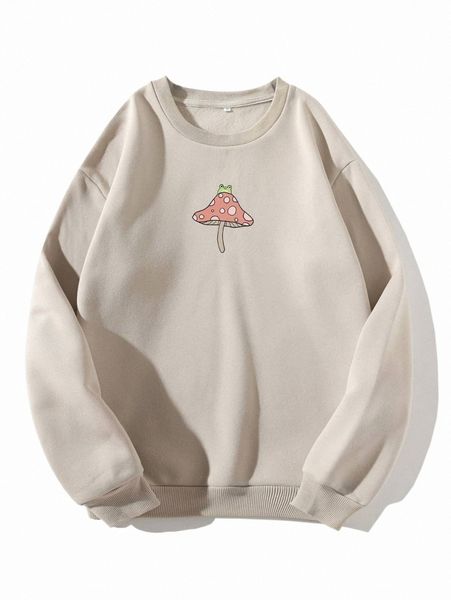 women's hoodies & sweatshirts frog & mushroom print thermal pullover i7ll#, Black 
women's hoodies & sweatshirts frog & mushroom print thermal pullover i7ll#, Black
