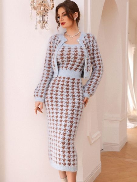 women's sweaters houndstooth pattern button front cardigan & cami bodycon sweater dress a6rd#, White;black
women's sweaters houndstooth pattern button front cardigan & cami bodycon sweater dress a6rd#, White;black