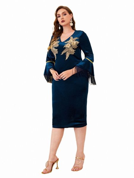 plus size dresses plus appliques flounce sleeve fringe trim split back velvet dress c4sx#, Black
plus size dresses plus appliques flounce sleeve fringe trim split back velvet dress c4sx#, Black