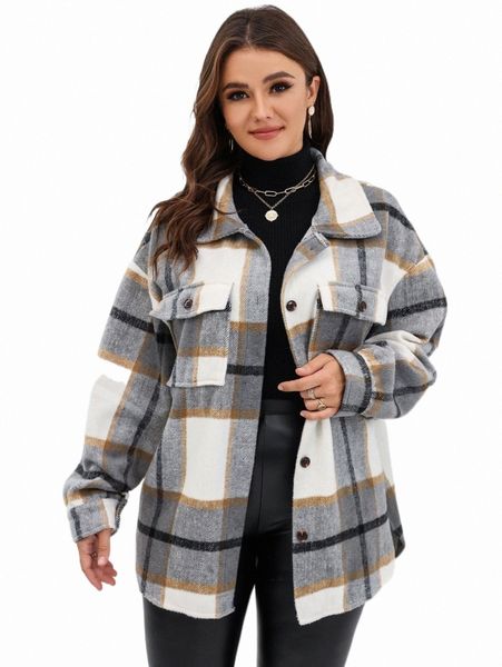plus size outerwear & coats plus plaid print drop shoulder flap pocket overcoat o3n1#, Black
plus size outerwear & coats plus plaid print drop shoulder flap pocket overcoat o3n1#, Black