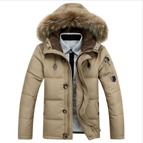 men's down parkas winter warm thickened fleece jacket coat fashion white duck fur collar hooded 220909, Black
men's down parkas winter warm thickened fleece jacket coat fashion white duck fur collar hooded 220909, Black