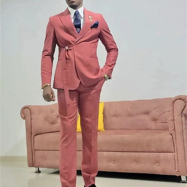 men's suits blazers pink fashion men suits with belt lapel wedding slim fit groom tuxedo terno masculino prom blazer 2 pc jacket pant 2, White;black