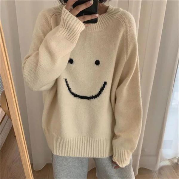 women s sweaters autumn and winter fashion knitted loose korean version of the college style pullover 220908, White;black
women s sweaters autumn and winter fashion knitted loose korean version of the college style pullover 220908, White;black