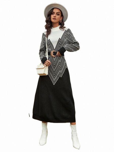 women's sweaters chevron pattern mock neck sweater dress without belt p9nu#, White;black
women's sweaters chevron pattern mock neck sweater dress without belt p9nu#, White;black