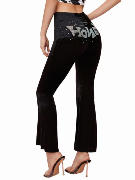 women's pants & capris 90s rhinestone letter pattern velvet flare leg pants n0vz#, Black;white
women's pants & capris 90s rhinestone letter pattern velvet flare leg pants n0vz#, Black;white