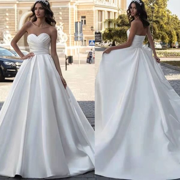 2022 elegant a line wedding ball gown dresses backless satin princess bridal gowns for women vestidos de noiva, White
2022 elegant a line wedding ball gown dresses backless satin princess bridal gowns for women vestidos de noiva, White