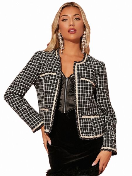 women's down & parkas plaid contrast binding open front tweed overcoat z62d#, Black
women's down & parkas plaid contrast binding open front tweed overcoat z62d#, Black