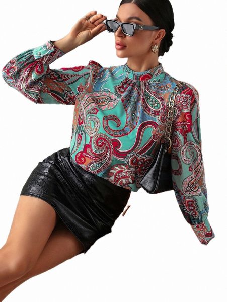 women's blouses & shirts paisley print mock neck blouse b2rp#, White