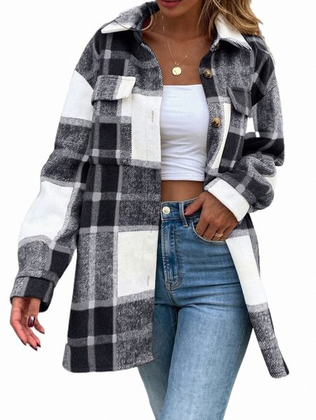 women's down & parkas plaid print flap pocket drop shoulder wool-mix fabric overcoat p7o8#, Black
women's down & parkas plaid print flap pocket drop shoulder wool-mix fabric overcoat p7o8#, Black