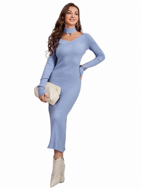 women's sweaters surplice neck ribbed knit sweater dress with choker x9zx#, White;black
women's sweaters surplice neck ribbed knit sweater dress with choker x9zx#, White;black