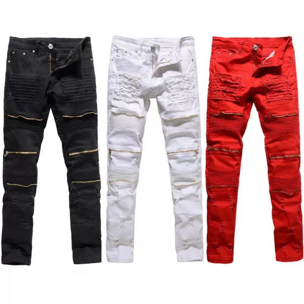 trendy mens destroyed ripped jeans black white red fashion college boys skinny runway straight zipper denim pants jean bur, Blue
trendy mens destroyed ripped jeans black white red fashion college boys skinny runway straight zipper denim pants jean bur, Blue