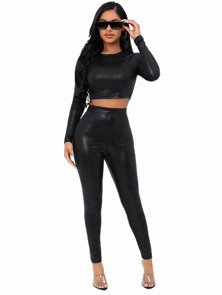 two piece dress sxy crocodile embossed crop tee & pants set 936r#, White 
two piece dress sxy crocodile embossed crop tee & pants set 936r#, White