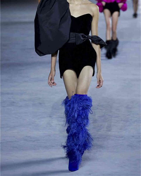 boots feather women high suede cross bound punch shoe party heel shoes ostrich feathers over the knee 220901, Black
boots feather women high suede cross bound punch shoe party heel shoes ostrich feathers over the knee 220901, Black