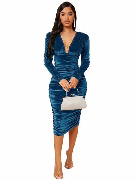 casual dresses bae deep v neck ruched velvet bodycon dress o2rl#, Black;gray