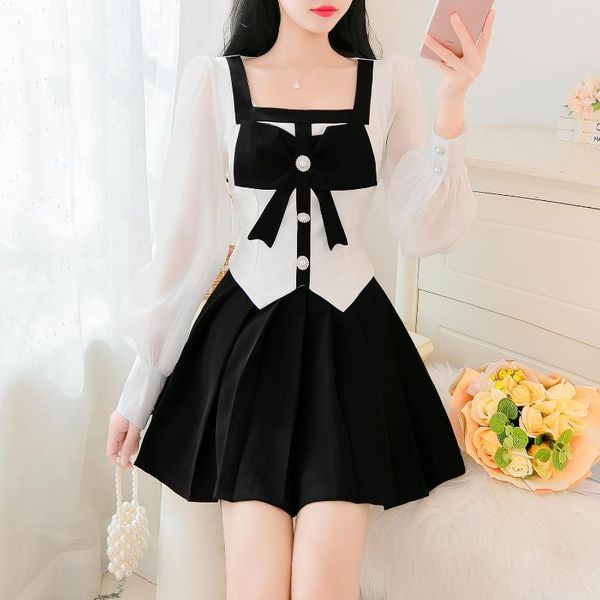 work dresses lovely preppy style pleated skirt suit kawaii 2022 square neck bow chiffon long-sleeved two-piece set women, White;black
work dresses lovely preppy style pleated skirt suit kawaii 2022 square neck bow chiffon long-sleeved two-piece set women, White;black