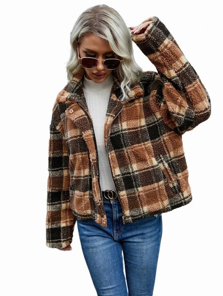 women's jackets plaid pattern drop shoulder zipper teddy jacket h1hu#, Black;brown
women's jackets plaid pattern drop shoulder zipper teddy jacket h1hu#, Black;brown