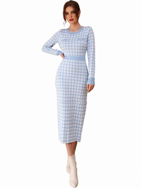 women's sweaters gingham pattern button detail sweater dress 85qr#, White;black
women's sweaters gingham pattern button detail sweater dress 85qr#, White;black