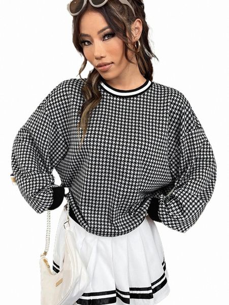 women's hoodies & sweatshirts houndstooth print drop shoulder sweatshirt 782v#, Black
women's hoodies & sweatshirts houndstooth print drop shoulder sweatshirt 782v#, Black