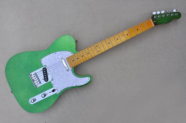 factory custom green electric guitar with shiny particles body maple fretboard chrome hardware can be customized
factory custom green electric guitar with shiny particles body maple fretboard chrome hardware can be customized