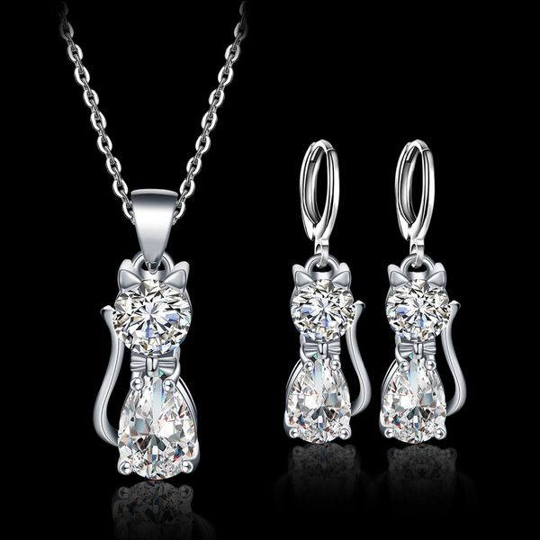 fashion 925 sterling silver crystal cubic zirconia jewelry set for women cute cat pendant necklace earrings jewelry wedding gift
fashion 925 sterling silver crystal cubic zirconia jewelry set for women cute cat pendant necklace earrings jewelry wedding gift