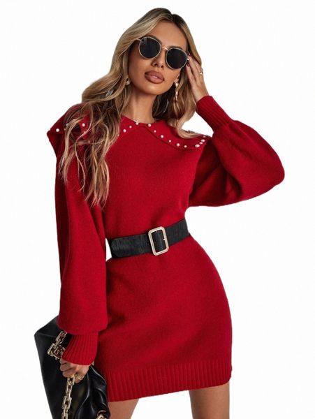women's sweaters statement collar pearl beaded sweater dress without belt z0hx#, White;black
women's sweaters statement collar pearl beaded sweater dress without belt z0hx#, White;black