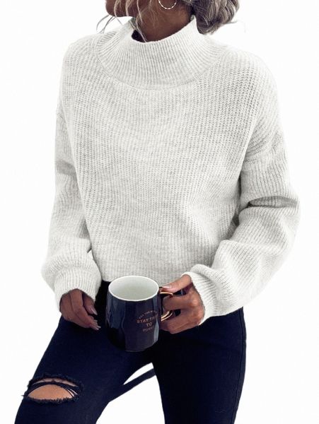 women's sweaters mock neck drop shoulder sweater 87qq#, White;black